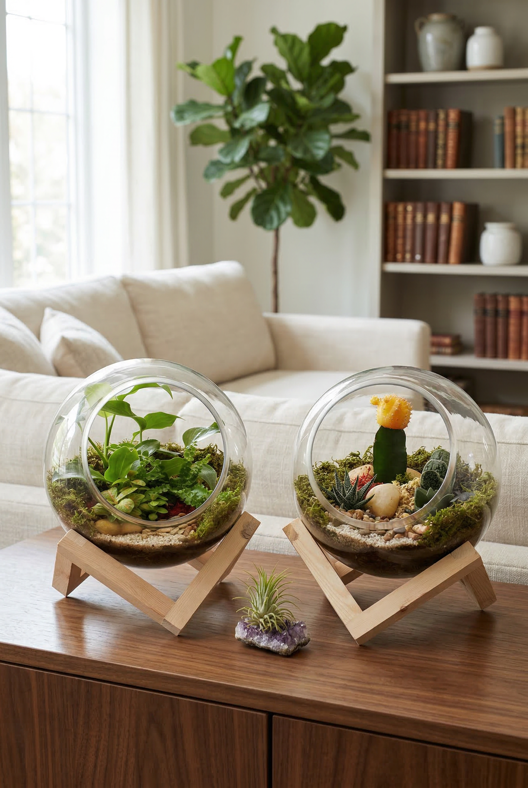 Glass Terrarium Bowl with Stand – Indoor Plant Terrarium (Medium) – Re