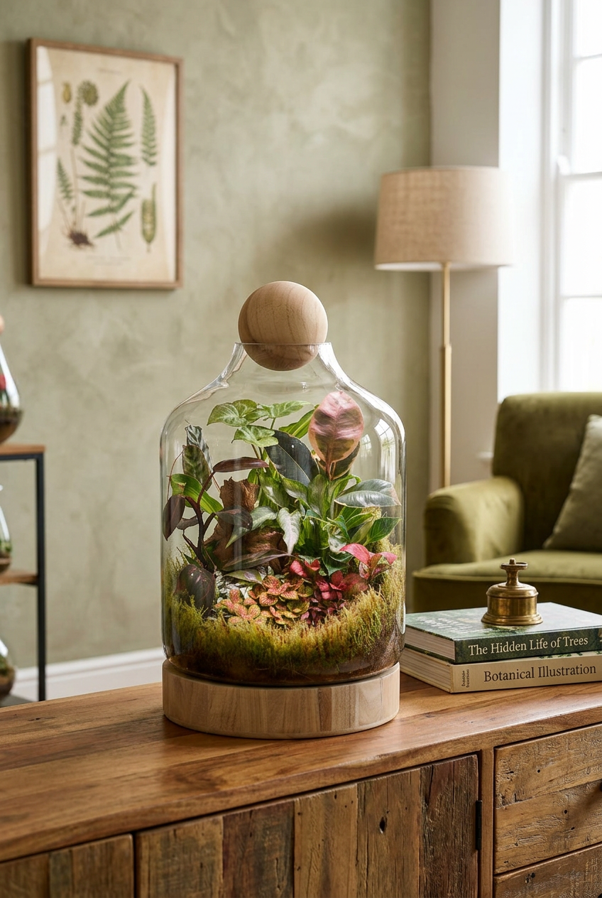 large terrarium planter Woody Tall – Large Enclosed Terrarium Glass Dome