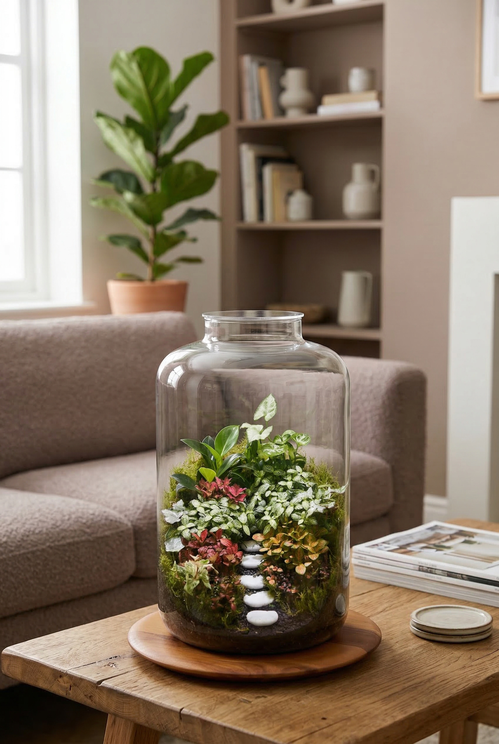 Large Enclosed Glass Terrarium – Woodland Style Indoor Plant Terrarium (Dome) – Low Maintenance