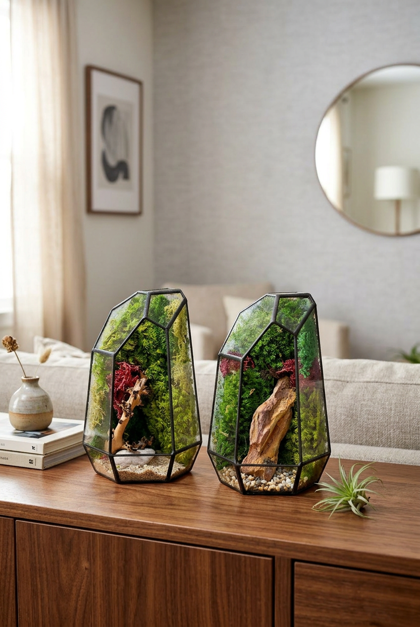 geometric terrarium plants Mini Preserved Moss Terrarium (Geometric Glass)