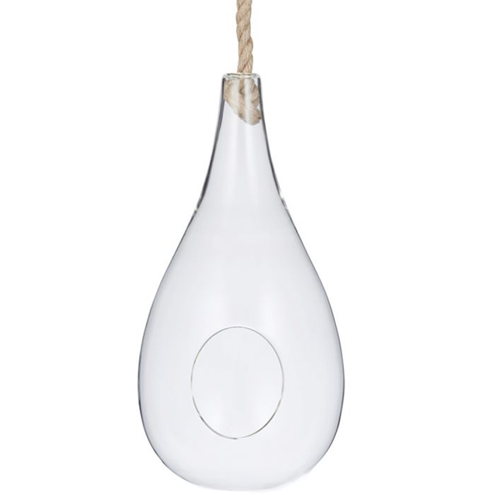 Hanging Teardrop Glass Terrarium with Rope (Flat Base) - Empty Terrarium Glassware