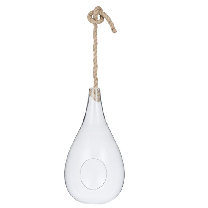 Hanging Teardrop Glass Terrarium with Rope (Flat Base) - Empty Terrarium Glassware