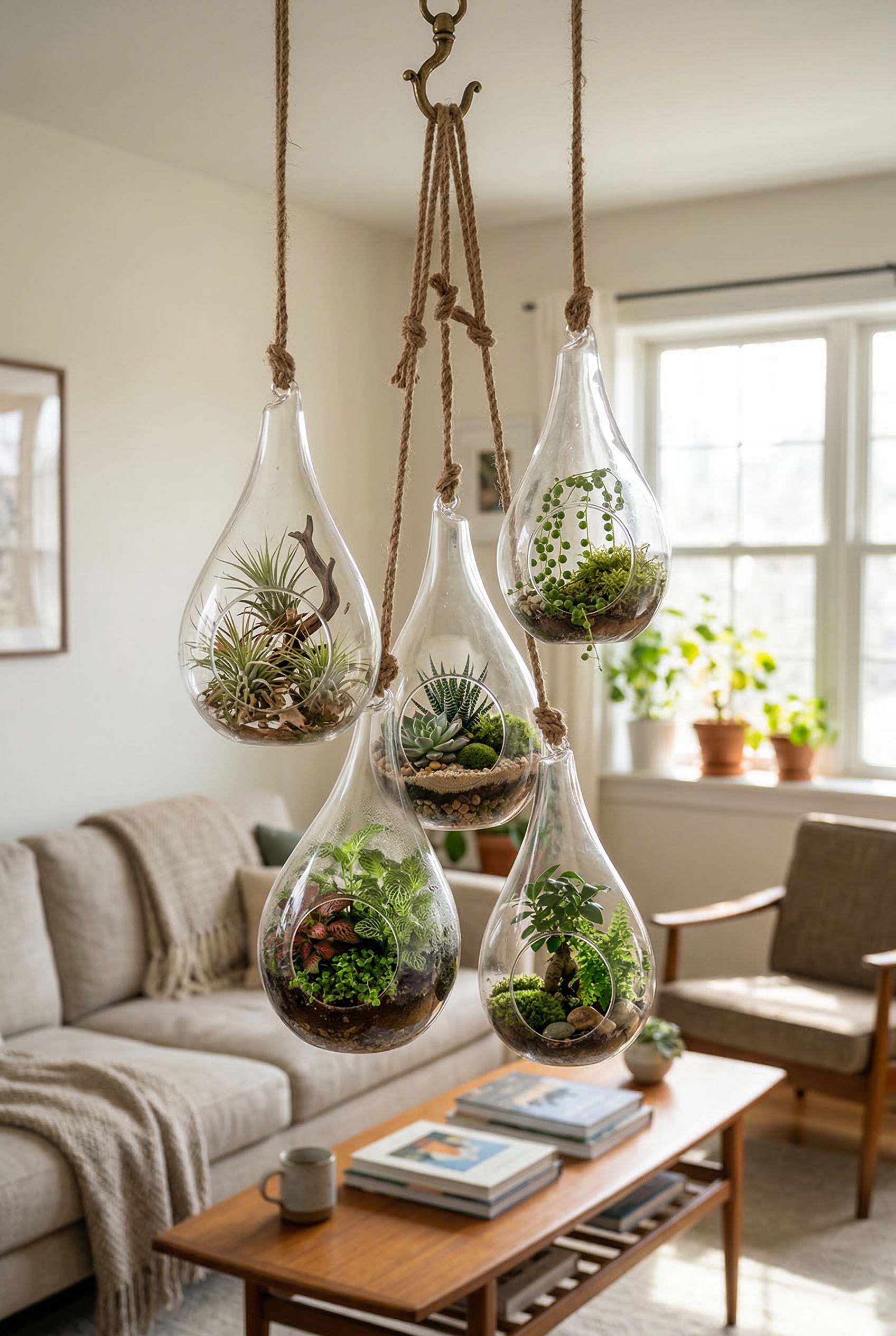 Terrarium Glassware Range - Teardrop glass with rope(flat bottom)