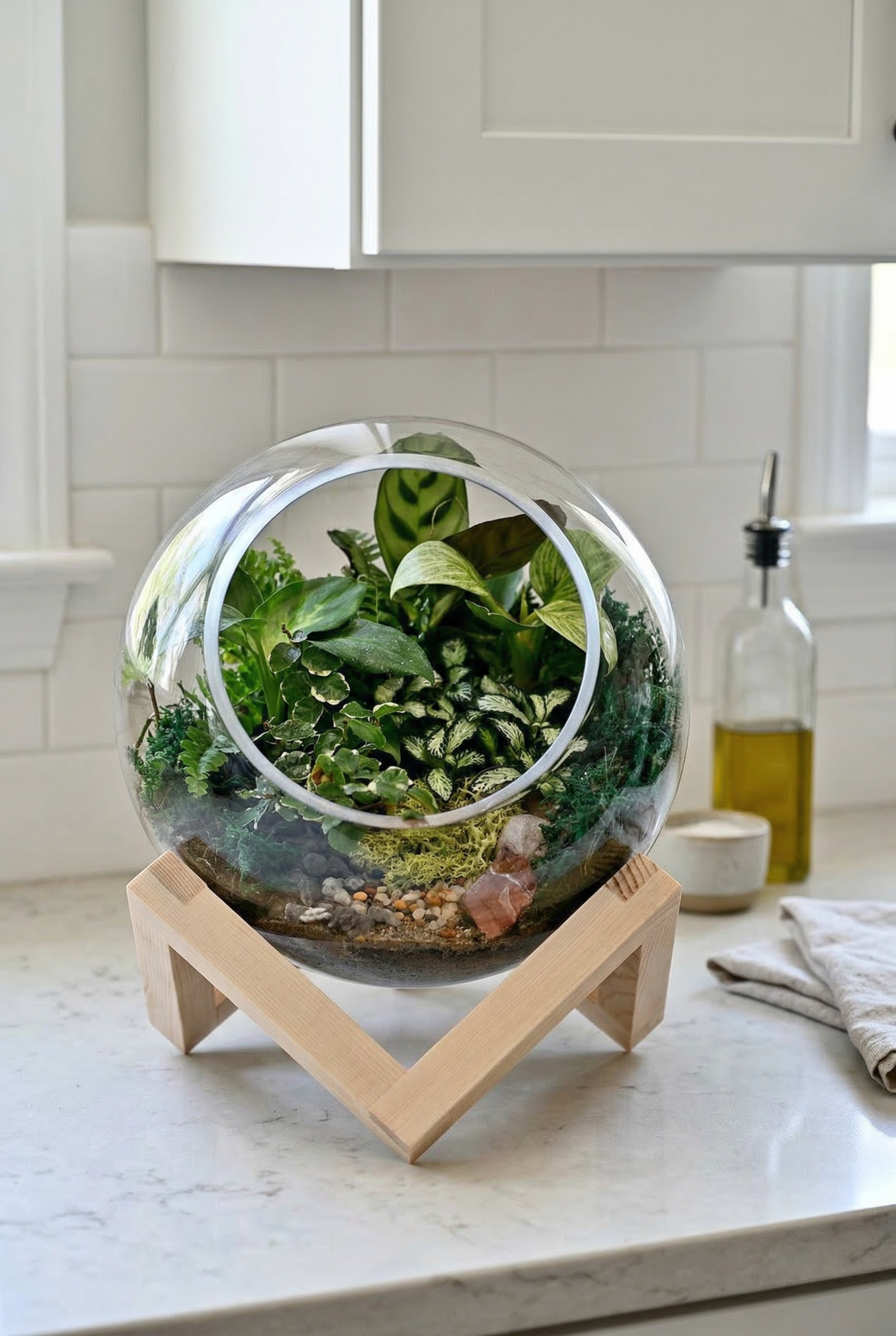 Large Bowl Terrarium with Wooden Base – Open Style