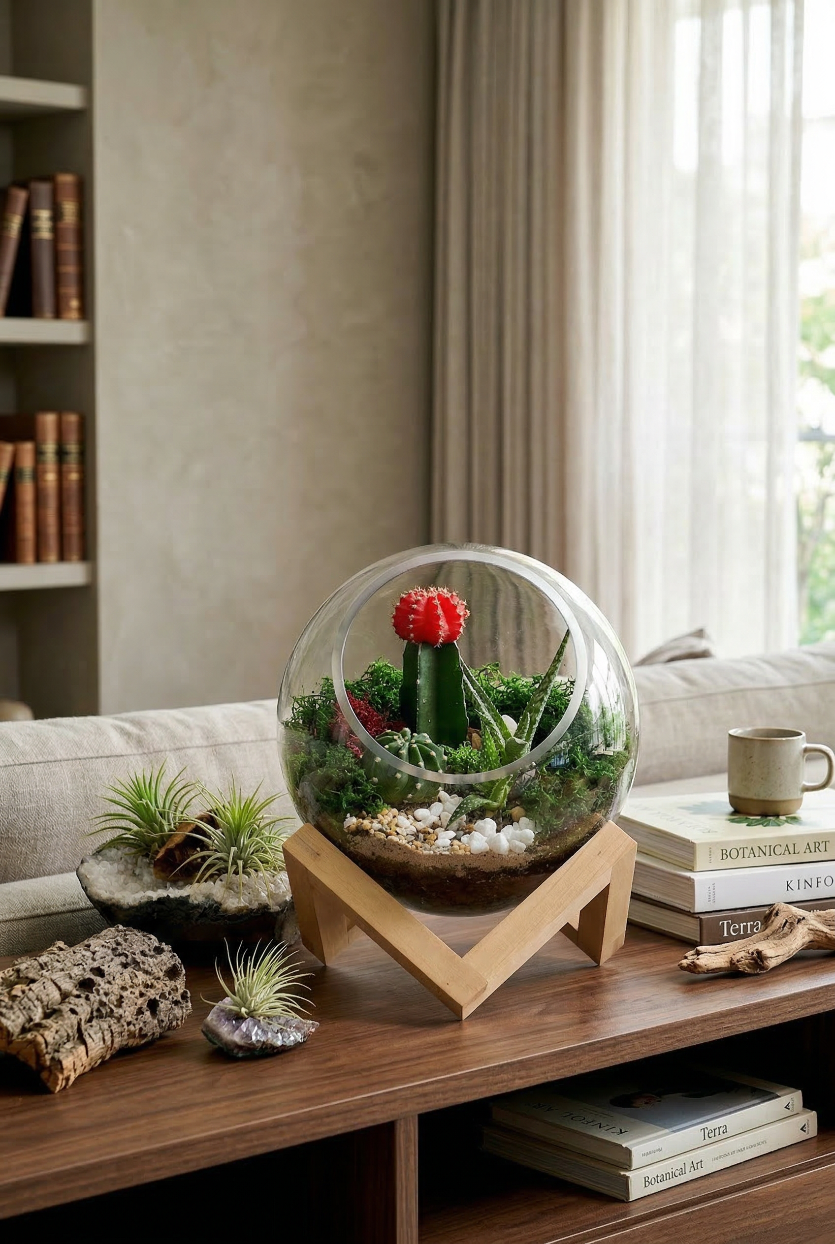 Large Bowl Terrarium with Wooden Base – Open Style