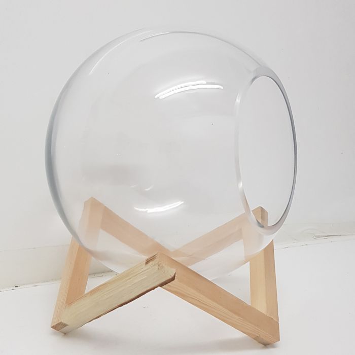 Glass Bowl Terrarium with Wooden Base – Empty Terrarium Glassware