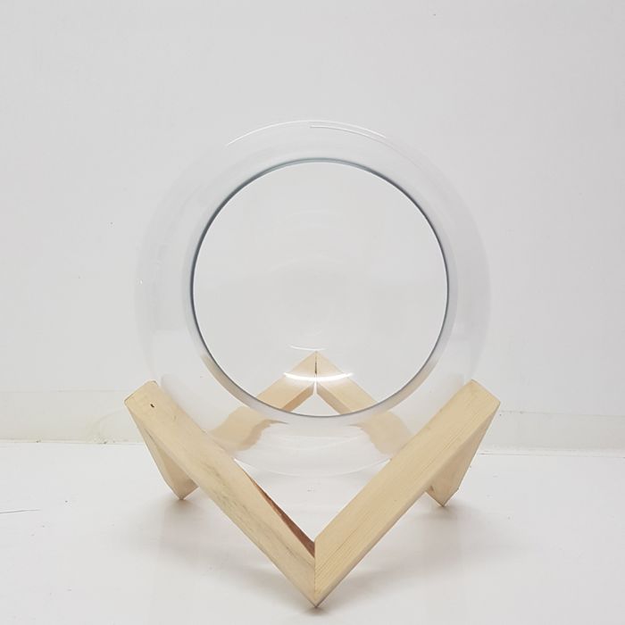 Glass Bowl Terrarium with Wooden Base – Empty Terrarium Glassware