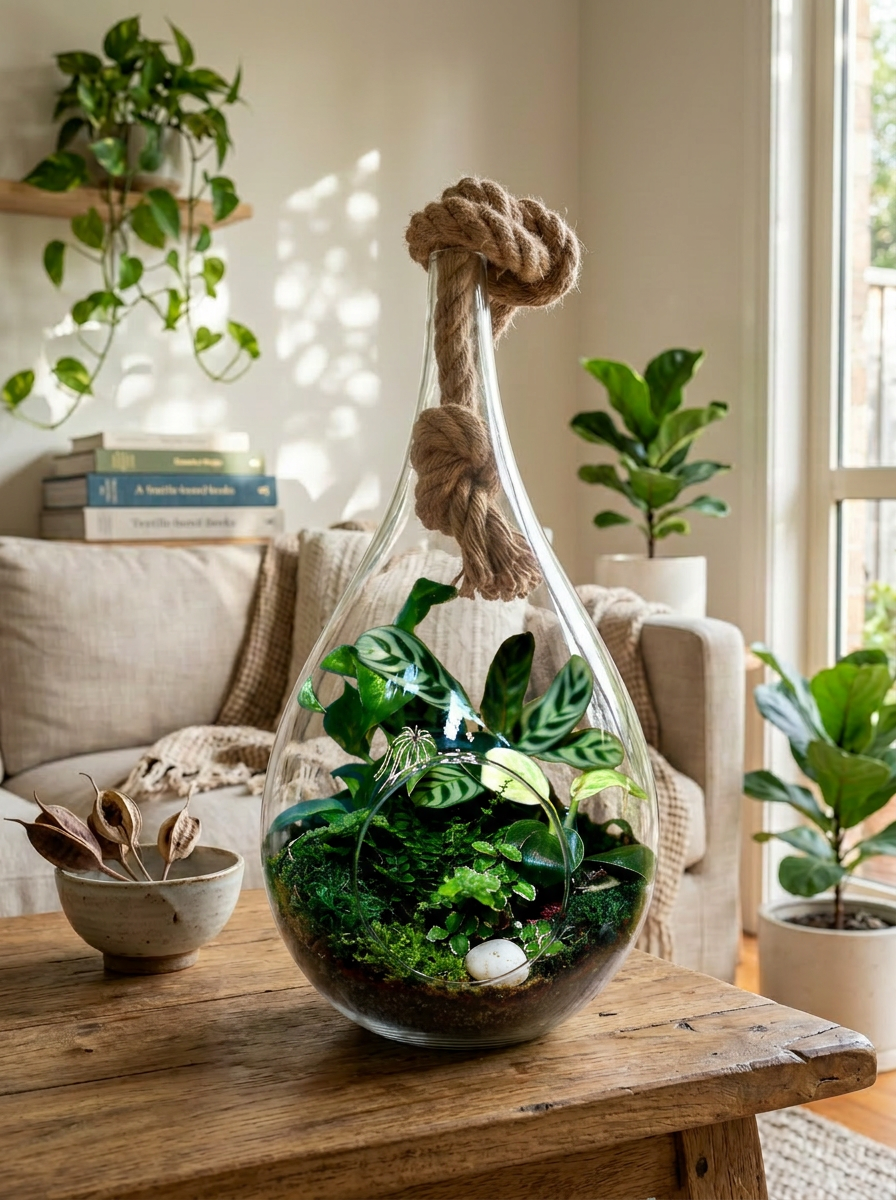 large indoor plant terrarium Large Teardrop Terrarium – Open Style Glass Terrarium