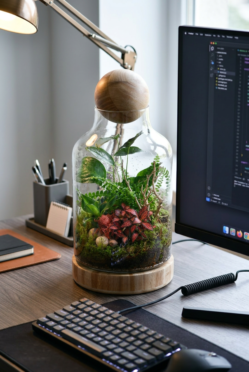 Mr Woody – Enclosed Glass Terrarium with Wooden Base