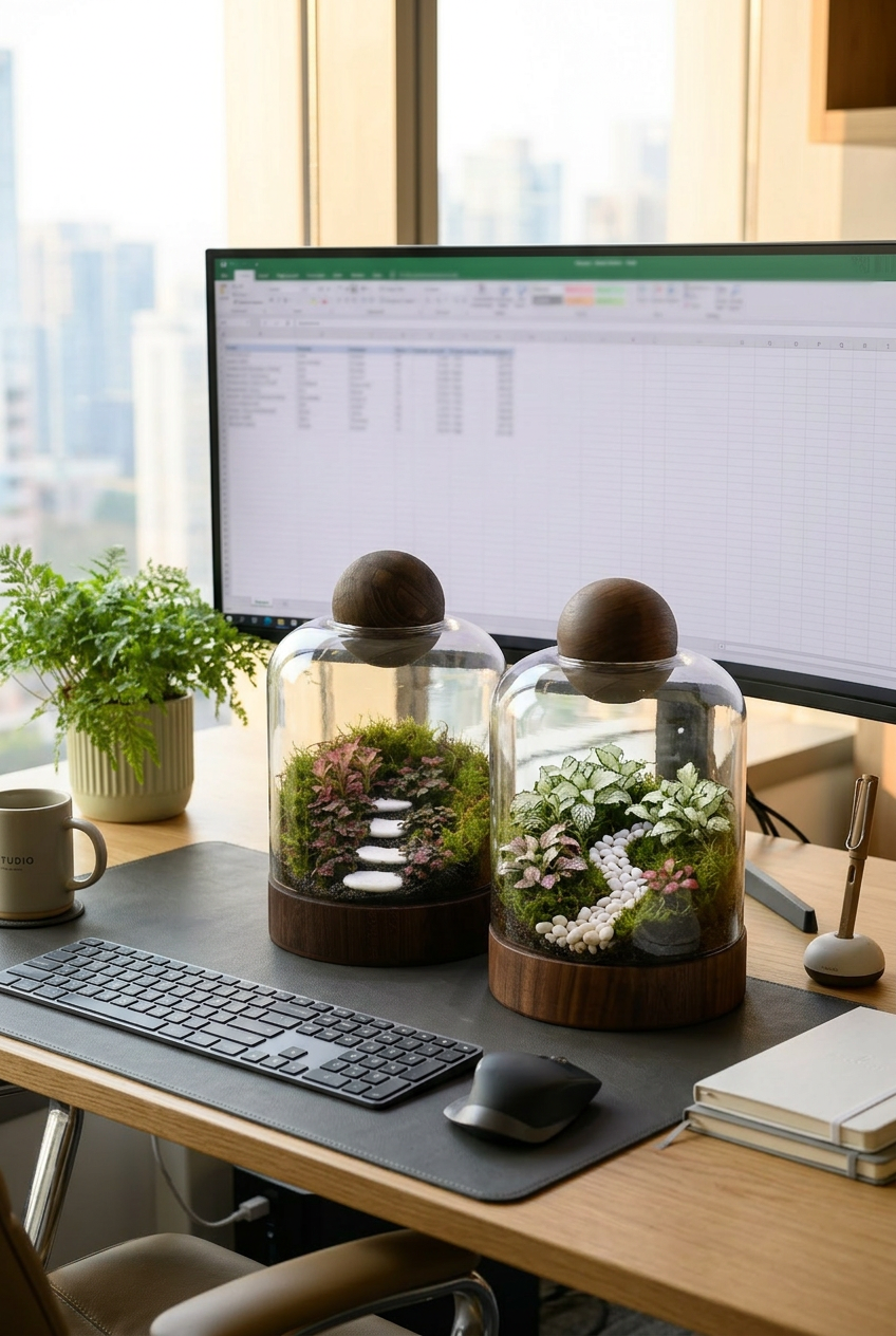 Dark Wood Enclosed Terrarium