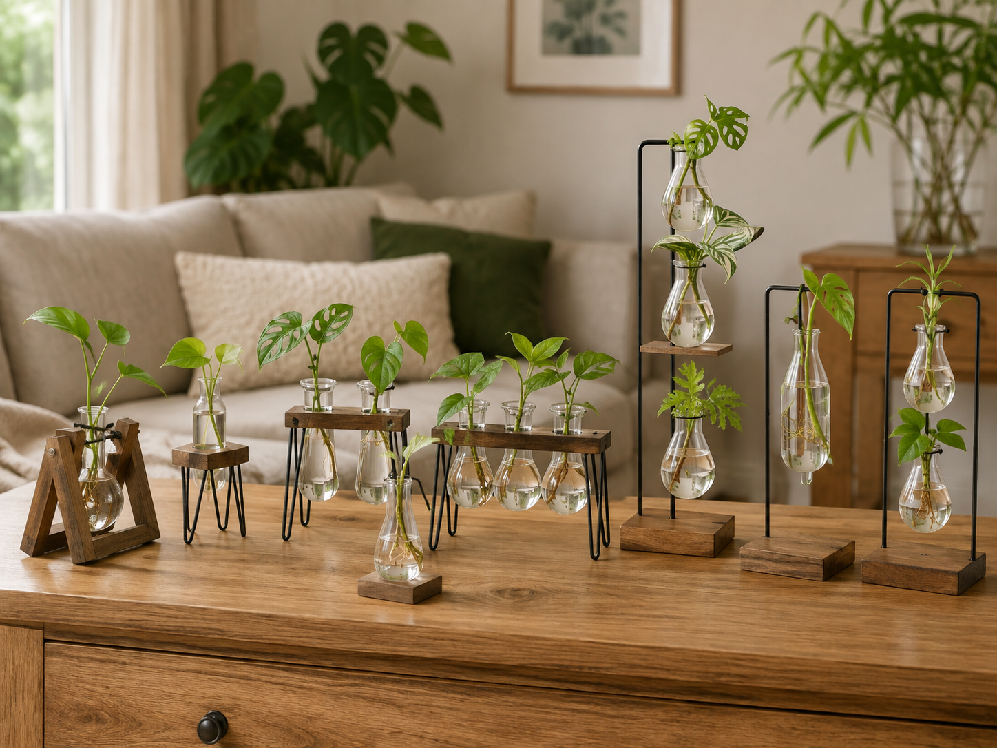 Glass Propagation Vase with Wooden Stand