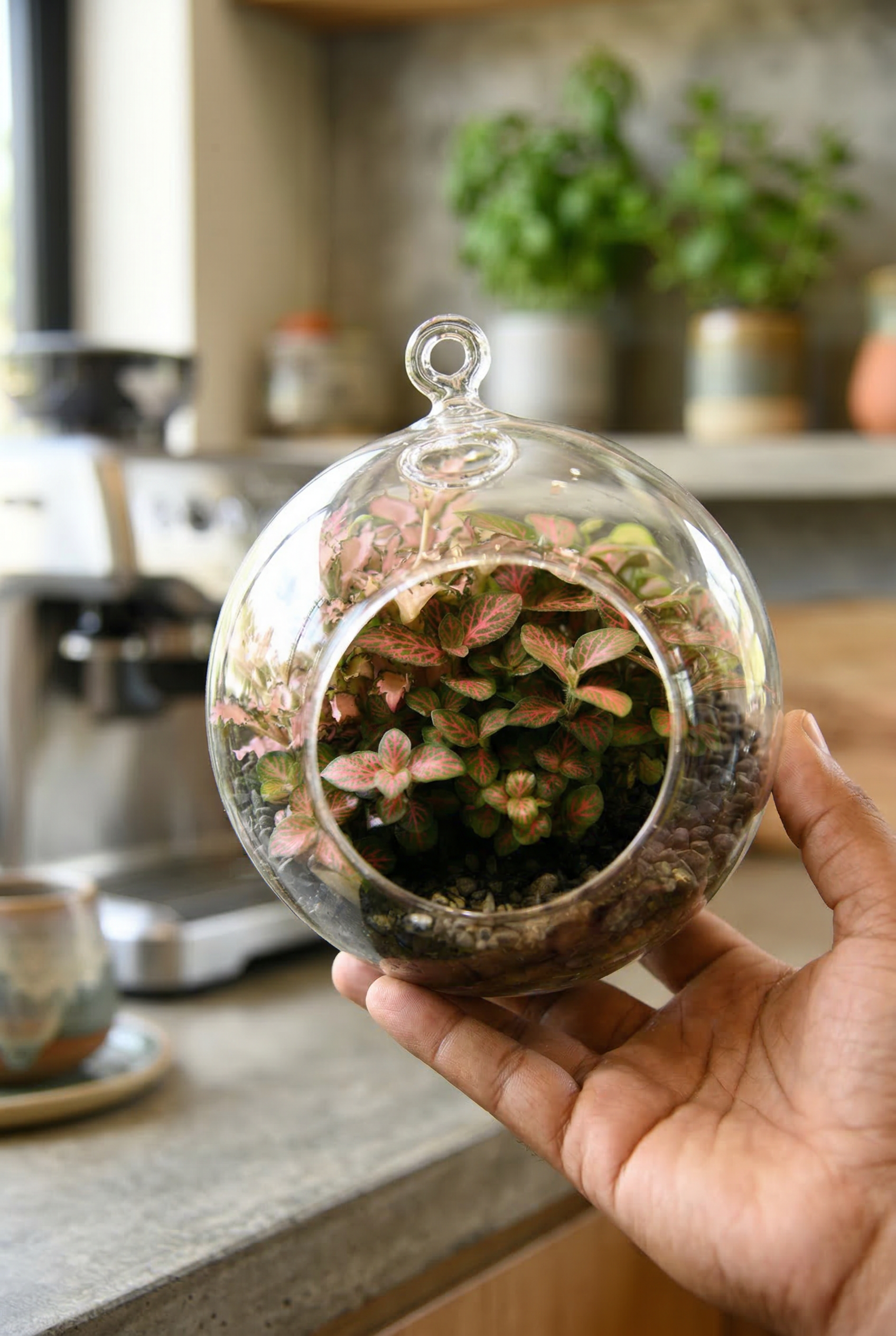 Round Glass Terrarium – Small Indoor Plant Terrarium (12cm) – Hanging or Tabletop