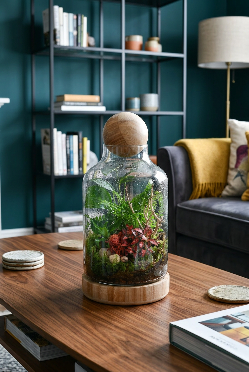 Mr Woody – Enclosed Glass Terrarium with Wooden Base